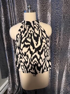 Peyton Jenson: Black & Cream Halter Neck Printed Women's Top